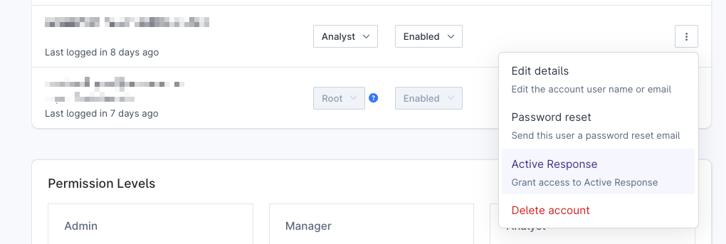 Active Response User Settings