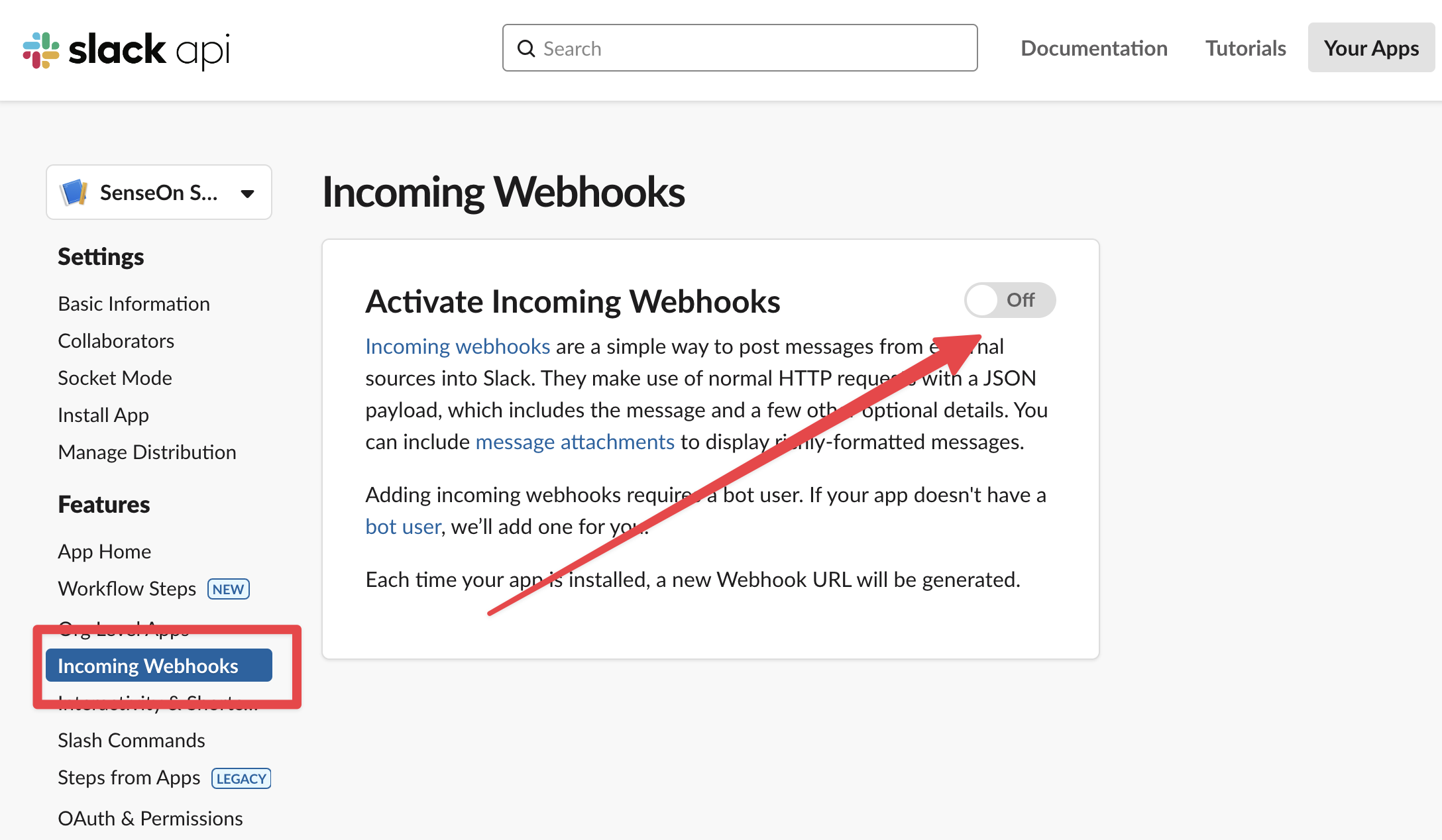 Slack Activate Incoming Webhook